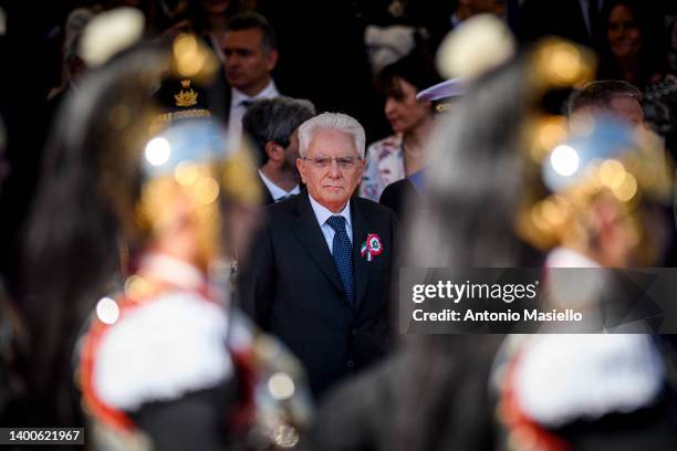 Italian President Sergio Mattarella attends the military parade to celebrate the 76th anniversary of the proclamation of the Italian Republic , on...