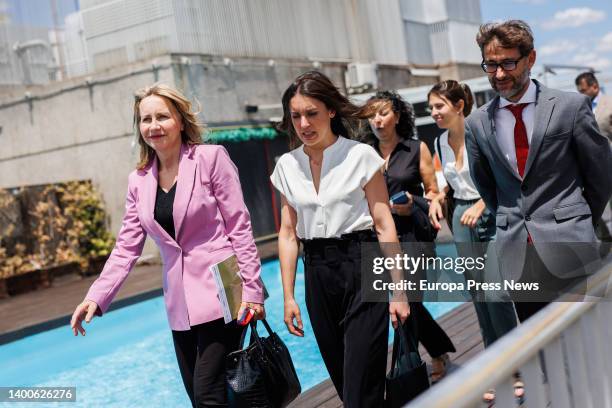 The Minister of Equality, Irene Montero , and the president of FEDEPE, Ana Bujaldon ; and the director of Club F Genova, Jorge Moreno; arrive at the...