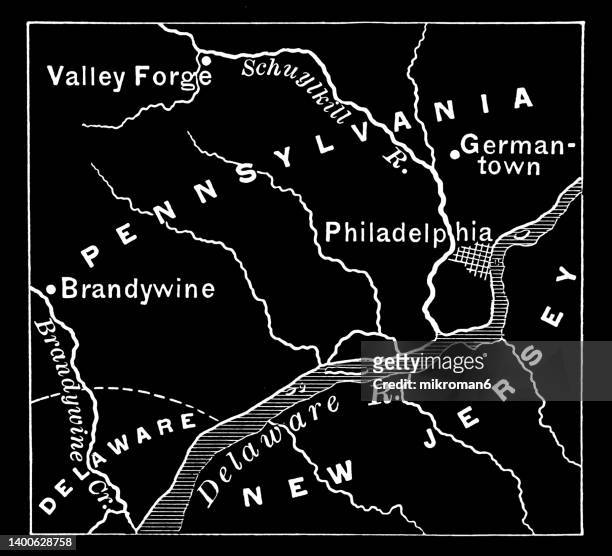 old map of battle of brandywine, (september 11, 1777) - philadelphia pennsylvania map stock pictures, royalty-free photos & images