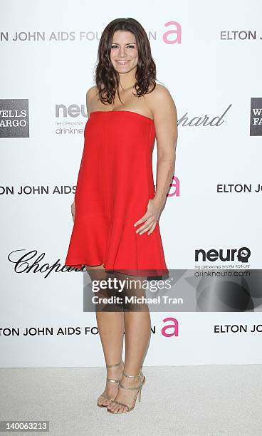 Gina Carano arrives at the 20th Annual Elton John AIDS Foundation Academy Awards viewing party held across the street from the Pacific Design Center...