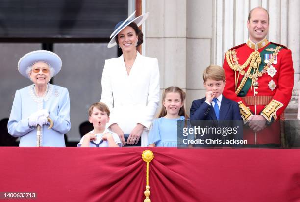 Queen Elizabeth II, Prince Louis of Cambridge, Catherine, Duchess of Cambridge, Princess Charlotte of Cambridge, Prince George of Cambridge and...