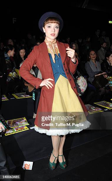 Janet Fischietto attends the Dsquared2 Autumn/Winter 2012/2013 fashion show as part of Milan Womenswear Fashion Week on February 27, 2012 in Milan,...