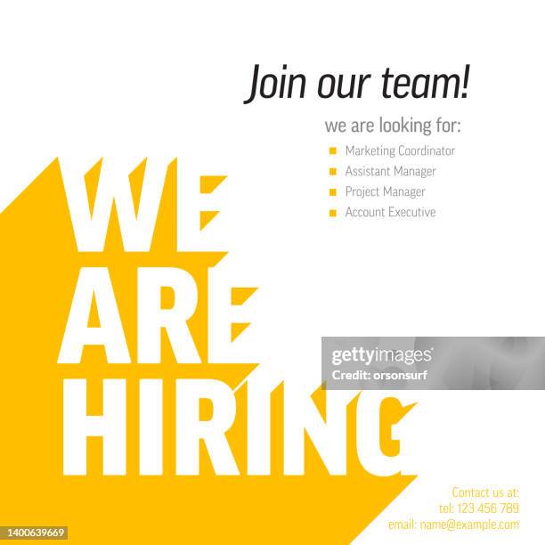 we are hiring minimalistic white flyer template with big letters - new job stock illustrations