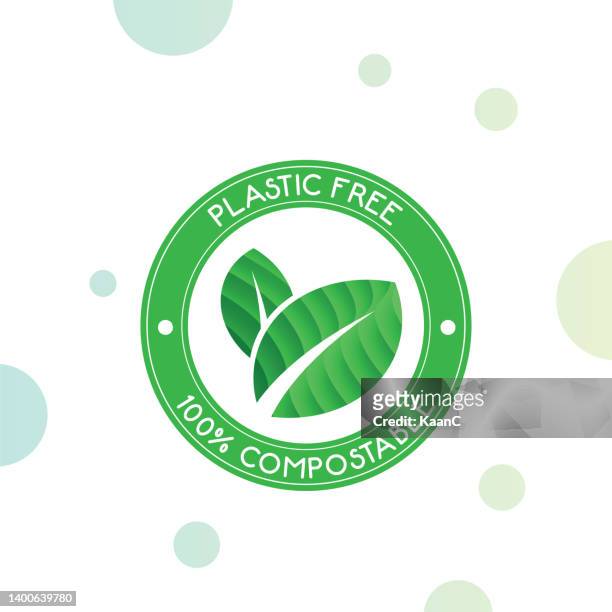 illustrations, cliparts, dessins animés et icônes de icône 100% compostable et sans plastique. illustration vectorielle - biodegradable