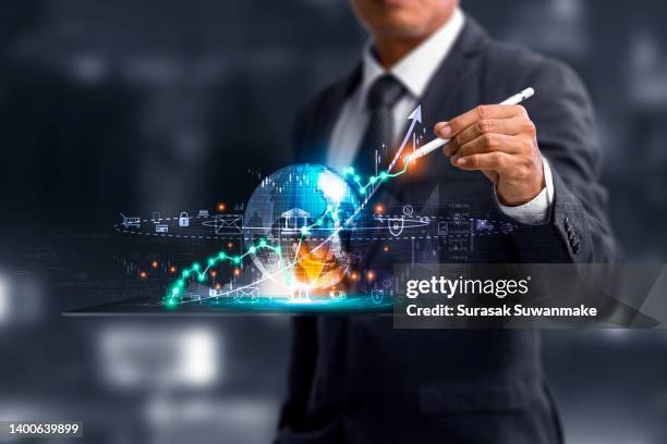 business progress and the success of the mixed media goals (3d graphics) - forecasting stock photos et images de collection