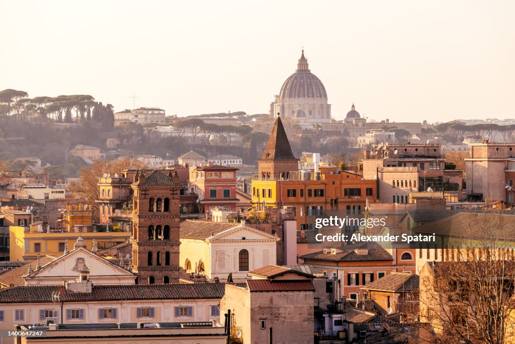 Rome skyline with Trastevere and St. Peter's Basilica, Lazio, Italy