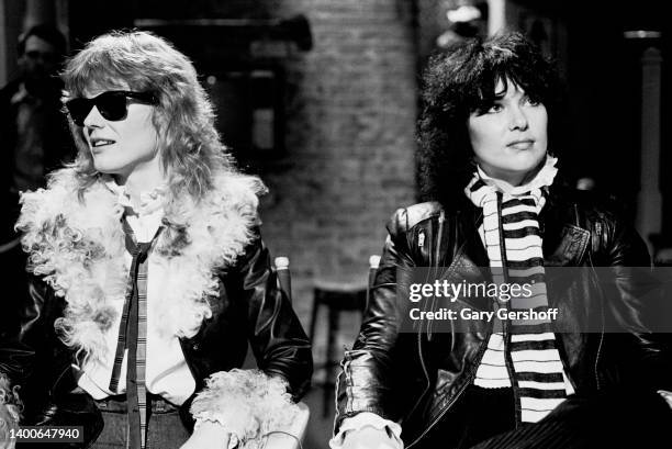 View of American siblings & Rock musicians Nancy Wilson and Ann Wilson, both of the group Heart, during an interview on MTV at Teletronic Studios,...