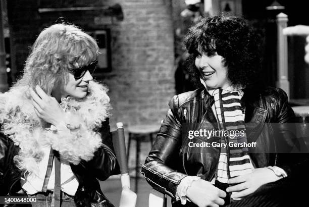 View of American siblings & Rock musicians Nancy Wilson and Ann Wilson, both of the group Heart, during an interview on MTV at Teletronic Studios,...