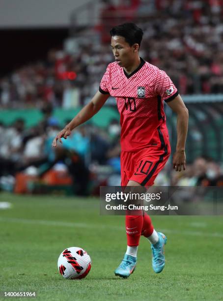 Jeong Woo-yeong of South Korea in action during the international friendly match between South Korea and Brazil at Seoul World Cup Stadium on June...