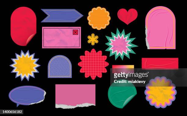 ilustraciones, imágenes clip art, dibujos animados e iconos de stock de juego de pegatinas - cinta adhesiva