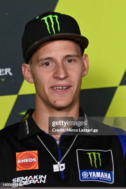 Fabio Quartararo of France and Monster Energy Yamaha MotoGP Team speaks during the press conference pre event during the MotoGP of Catalunya -...