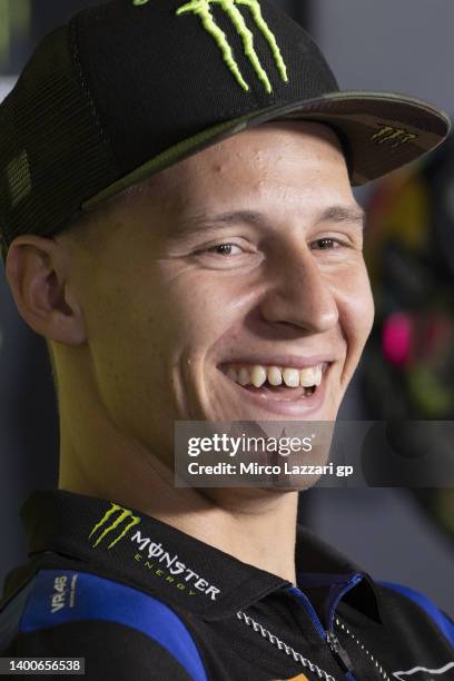 Fabio Quartararo of France and Monster Energy Yamaha MotoGP Team smiles during the press conference pre event during the MotoGP of Catalunya -...