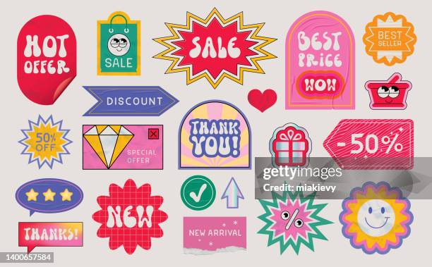 sale stickers set - starry vault stock illustrations