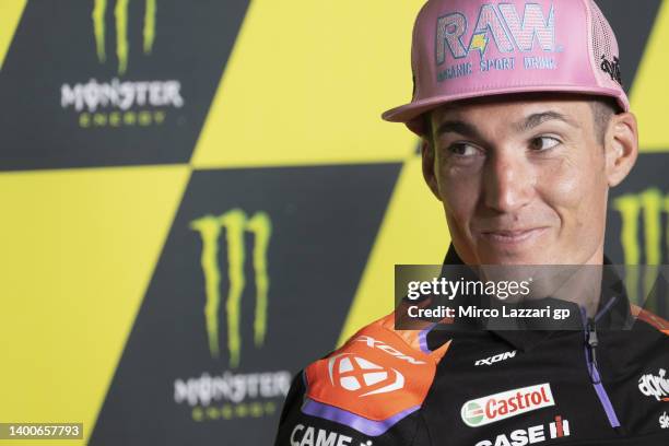 Aleix Espargaro of Spain and Aprilia Racing looks on during the press conference pre event during the MotoGP of Catalunya - Previews at Circuit de...