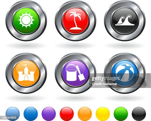 beach time royalty free vector icon set - beach bucket white background stock illustrations