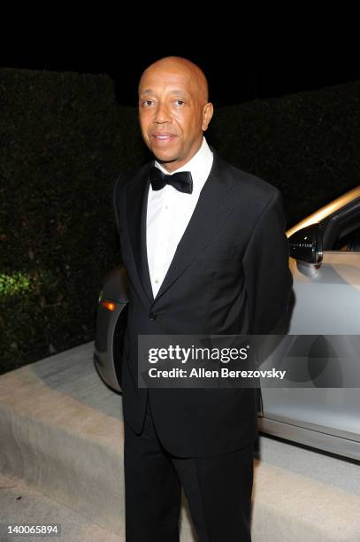 Russell Simmons arrives at Audi Arrivals at 20th annual Elton John AIDS Foundation Academy Awards viewing party on February 26, 2012 in Beverly...