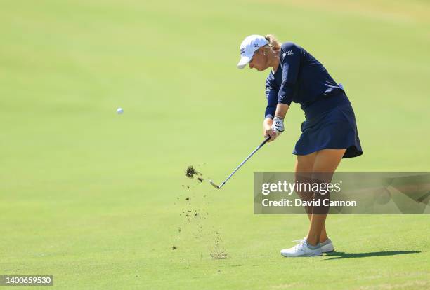 Anna Nordqvist of Sweden plays her second shot on the eighth hole during the first round of the 2022 U.S.Women's Open at Pine Needles Lodge and Golf...