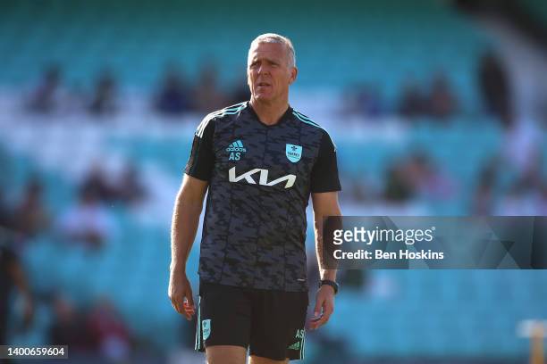 Surrey Director of Cricket Alec Stewart looks on ahead of the Vitality T20 Blast match between Surrey and Hampshire Hawks at The Kia Oval on June 02,...
