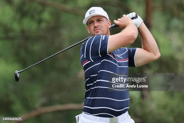 Bryson DeChambeau of the United States plays his shot from the second tee during the first round of the Memorial Tournament presented by Workday at...