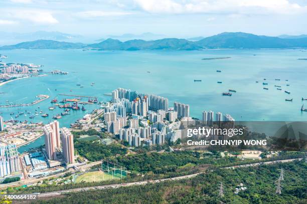 landscape of tuen mun district. viewed from castle peak in hong kong city - tuen mun stock pictures, royalty-free photos & images