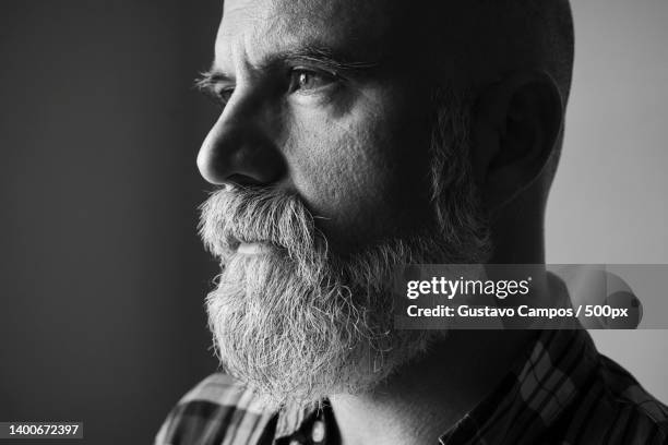 self portrait - bw,close-up of bearded man against gray background,tenerife,santa cruz de tenerife,spain - santa face fotografías e imágenes de stock