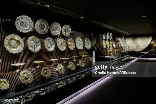 Royal silverware on display at the Royal Treasure Museum in Ajuda National Palace on June 02, 2022 in Lisbon, Portugal. The Museu do Tesouro Real is...