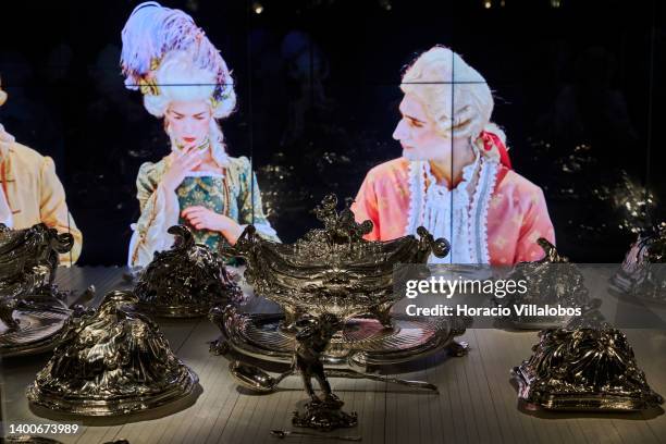 Royal silverware on display at the Royal Treasure Museum in Ajuda National Palace on June 02, 2022 in Lisbon, Portugal. The Museu do Tesouro Real is...