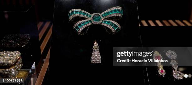 Jewels on display at the Royal Treasure Museum in Ajuda National Palace on June 02, 2022 in Lisbon, Portugal. The Museu do Tesouro Real is a giant...
