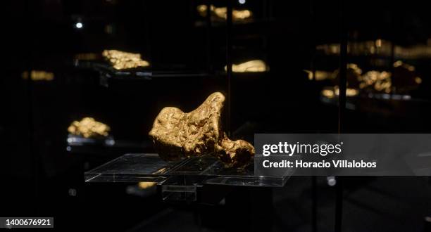 Gold nuggets on display at the Royal Treasure Museum in Ajuda National Palace on June 02, 2022 in Lisbon, Portugal. The Museu do Tesouro Real is a...