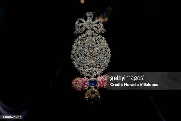 Jewels on display at the Royal Treasure Museum in Ajuda National Palace on June 02, 2022 in Lisbon, Portugal. The Museu do Tesouro Real is a giant...