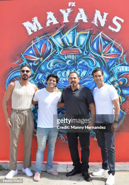Clayton Rivera, Mijares, Emilio Rivera, Danny Pino attends the unveiling of a "MAYANS MC" inspired mural, created by artist Alexander Mijares, at the...