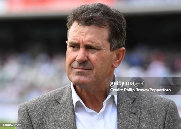 Mark Taylor working for Sky Sports pictured during the first day of the first Test between England and New Zealand at Lord's Cricket Ground on June...