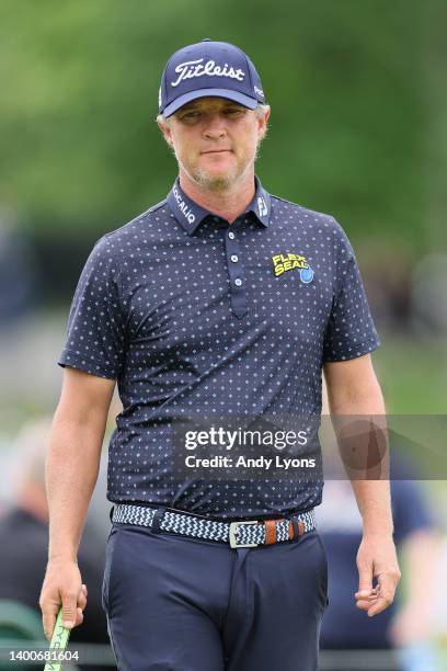 Matt Jones of Australia looks on from the putting green during the first round of the Memorial Tournament presented by Workday at Muirfield Village...