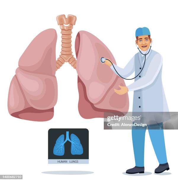 doctor checking respiratory system. lung examination. - 放射線技師 幅插畫檔、美工圖案、卡通及圖標