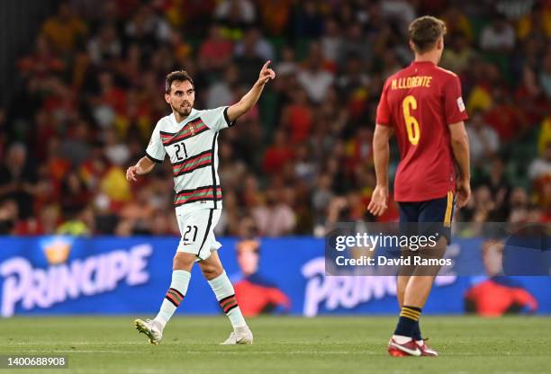 Ricardo Horta of Portugal celebrates after scoring their team's first goal during the UEFA Nations League League A Group 2 match between Spain and...