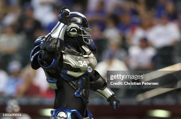 Fox Sports robot, 'Cleatus' throws out the first pitch before the MLB game between the Los Angeles Dodgers and the Arizona Diamondbacks at Chase...
