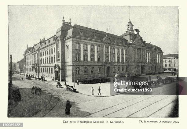 german architecture, post office, reichspost, in karlsruhe, baden-württemberg, germany 19th century - karlsruhe stock illustrations