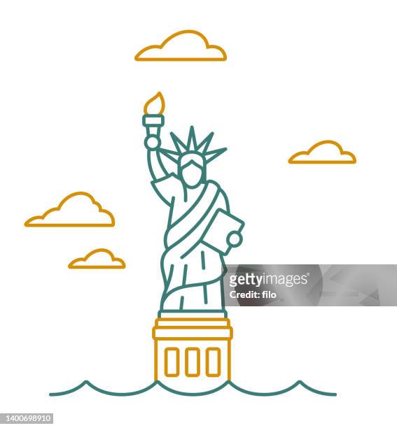 strichzeichnung der freiheitsstatue - statue of liberty cartoon stock-grafiken, -clipart, -cartoons und -symbole