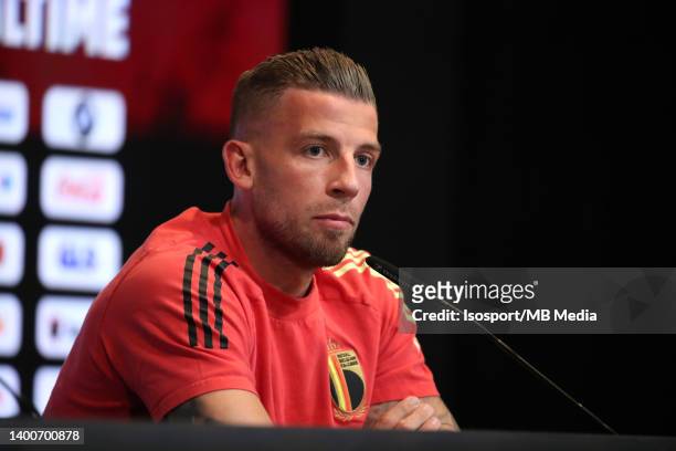 Toby Alderweireld of Belgium gives a press conference before a training session of the Belgian national soccer team " The Red Devils ", as part of...