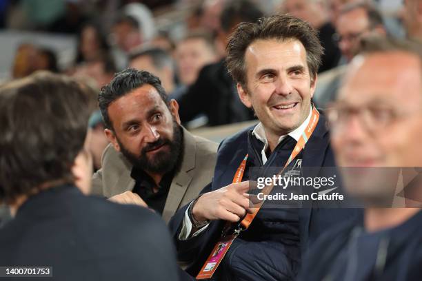 Cyril Hanouna and Yannick Bolloré attend the French Open 2022 at Roland Garros on June 01, 2022 in Paris, France.