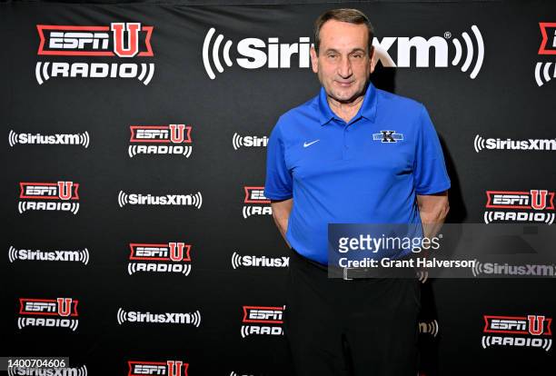 Mike Krzyzewski, retired head coach of the Duke Blue Devils men's basketball team, poses for a photo after taping an episode of his SiriusXM show...