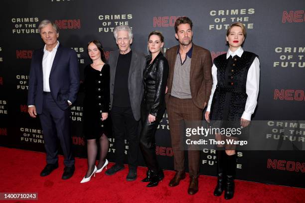 Viggo Mortensen, Nadia Litz, David Cronenberg, Kristen Stewart, Scott Speedman and Léa Seydoux attend "Crimes Of The Future" New York Premiere at...