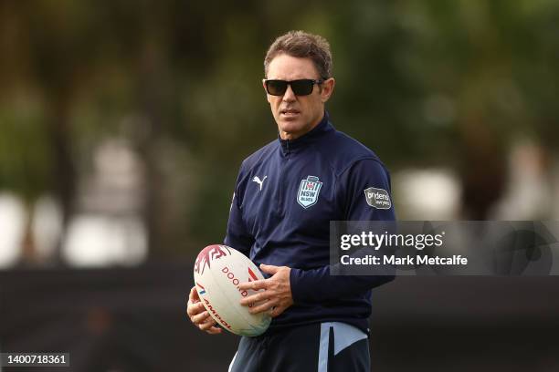 Blues coach Brad Fittler looks on during a New South Wales Blues State of Origin squad training session at Coogee Oval on June 03, 2022 in Sydney,...