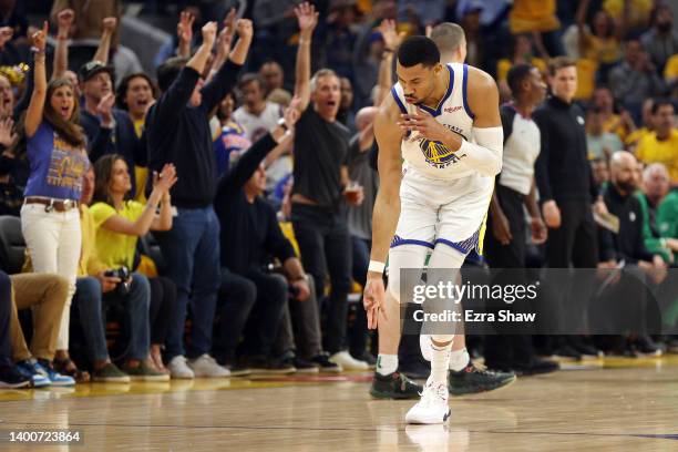 Otto Porter Jr. #32 of the Golden State Warriors reacts during the second quarter against the Boston Celtics in Game One of the 2022 NBA Finals at...