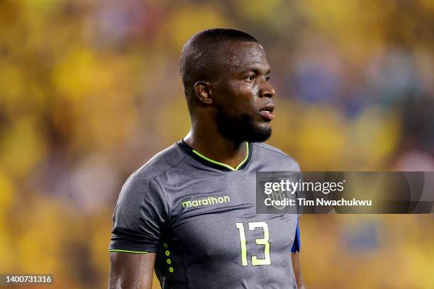 Enner Valencia of Ecuador looks on during the first half against Nigeria at Red Bull Arena on June 02, 2022 in Harrison, New Jersey.