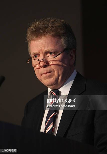 Colin Moynihan Chaiman of the BOA talks to the press during the Team GB Media Briefing at the London Stock Exchange on February 27, 2012 in London,...