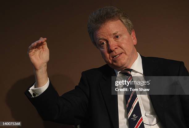 Colin Moynihan Chaiman of the BOA talks to the press during the Team GB Media Briefing at the London Stock Exchange on February 27, 2012 in London,...