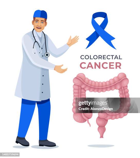 doctor speaking about colorectal cancer. - intestine 3d stock illustrations