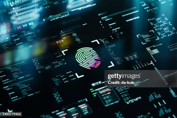 biometric authentication button. digital security concept - fingerprint stock pictures, royalty-free photos & images