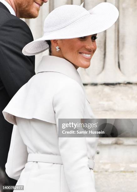 Meghan, Duchess of Sussex attends the National Service of Thanksgiving at St Paul’s Cathedral on June 03, 2022 in London, England. The Platinum...